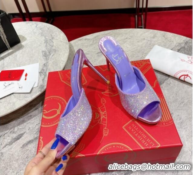 Best Product Christian Louboutin Me Dolly High Heel Slides Sandals 10cm in Strass Purple 1223127