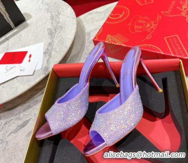 Best Product Christian Louboutin Me Dolly High Heel Slides Sandals 10cm in Strass Purple 1223127