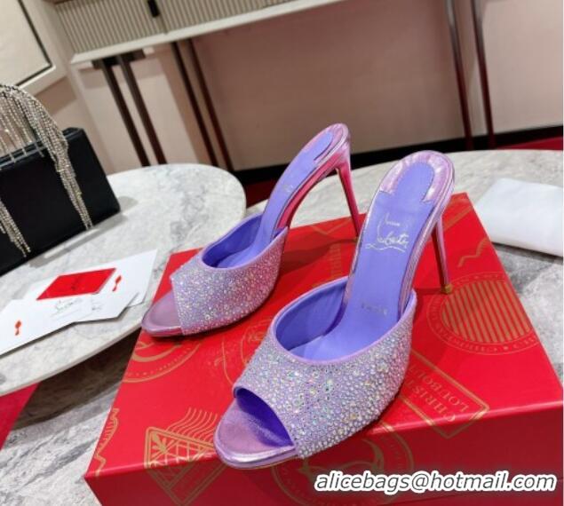 Best Product Christian Louboutin Me Dolly High Heel Slides Sandals 10cm in Strass Purple 1223127