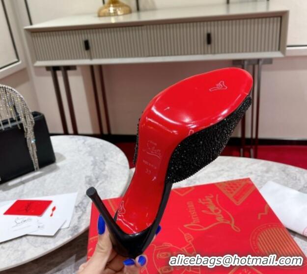 Good Quality Christian Louboutin Me Dolly High Heel Slides Sandals 10cm in Strass Black 1223128