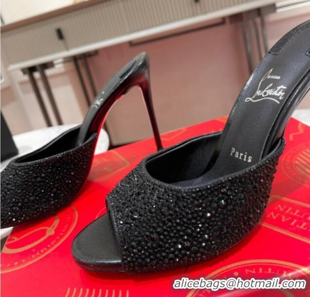 Good Quality Christian Louboutin Me Dolly High Heel Slides Sandals 10cm in Strass Black 1223128