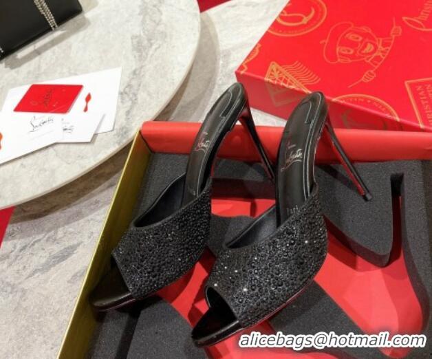 Good Quality Christian Louboutin Me Dolly High Heel Slides Sandals 10cm in Strass Black 1223128