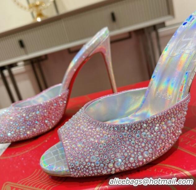 Big Discount Christian Louboutin Me Dolly High Heel Slides Sandals 10cm in Strass Pink 1223129