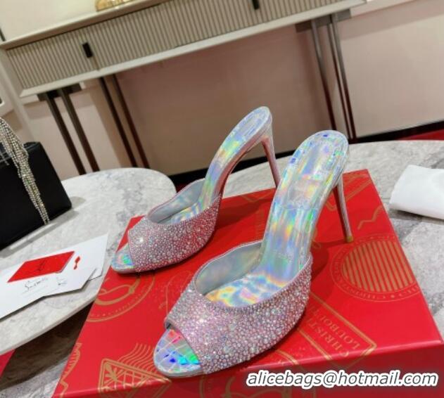 Big Discount Christian Louboutin Me Dolly High Heel Slides Sandals 10cm in Strass Pink 1223129