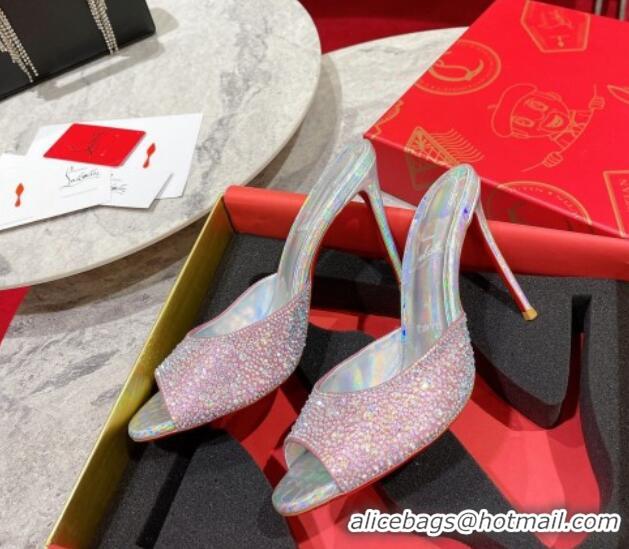 Big Discount Christian Louboutin Me Dolly High Heel Slides Sandals 10cm in Strass Pink 1223129