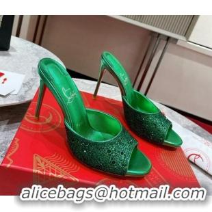 Good Product Christian Louboutin Me Dolly High Heel Slides Sandals 10cm in Strass Green 1223130