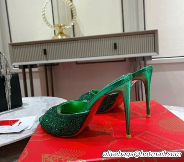 Good Product Christian Louboutin Me Dolly High Heel Slides Sandals 10cm in Strass Green 1223130