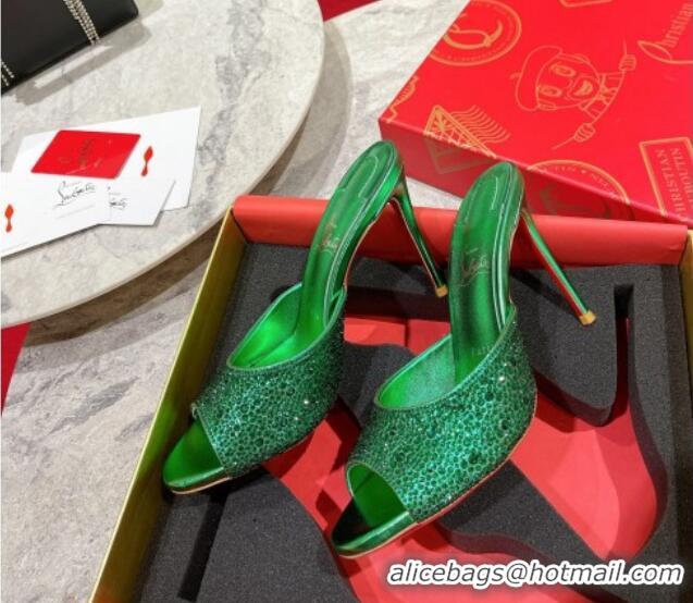 Good Product Christian Louboutin Me Dolly High Heel Slides Sandals 10cm in Strass Green 1223130