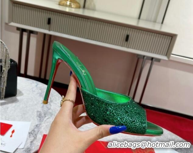 Good Product Christian Louboutin Me Dolly High Heel Slides Sandals 10cm in Strass Green 1223130