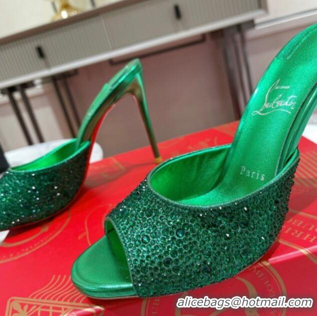 Good Product Christian Louboutin Me Dolly High Heel Slides Sandals 10cm in Strass Green 1223130