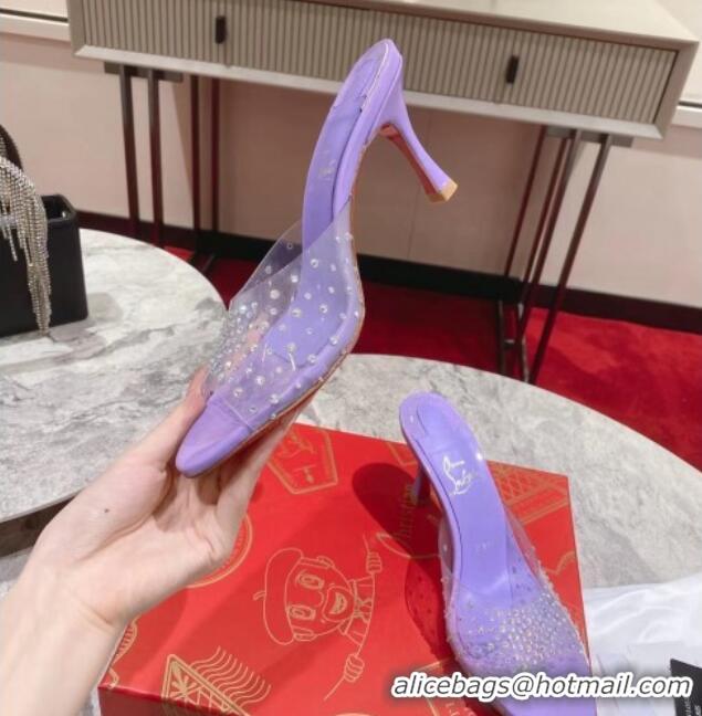 Top Design Christian Louboutin Me Dolly Heel Slides Sandal 8cm in PVC and Strass Purple 1223131