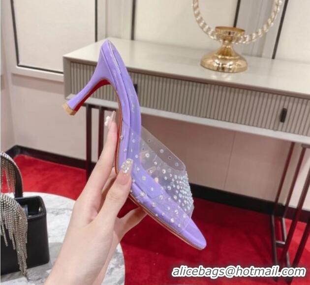 Top Design Christian Louboutin Me Dolly Heel Slides Sandal 8cm in PVC and Strass Purple 1223131