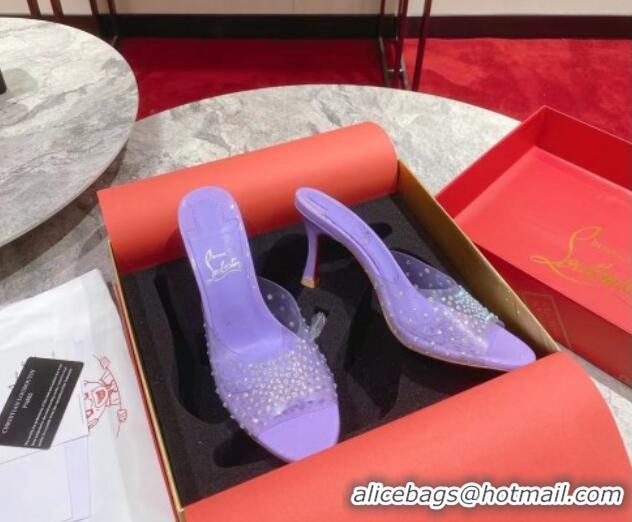 Top Design Christian Louboutin Me Dolly Heel Slides Sandal 8cm in PVC and Strass Purple 1223131