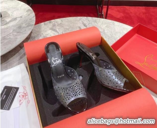 Charming Christian Louboutin Me Dolly Heel Slides Sandal 8cm in PVC and Strass Black 1223132