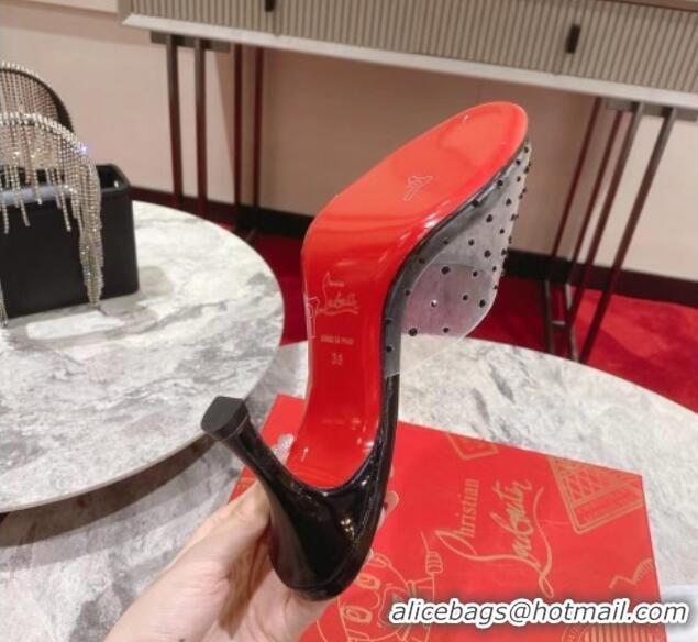 Charming Christian Louboutin Me Dolly Heel Slides Sandal 8cm in PVC and Strass Black 1223132