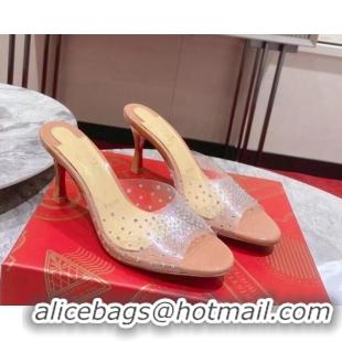 1:1 aaaaa Christian Louboutin Me Dolly Heel Slides Sandal 8cm in PVC and Strass Pink 1223133