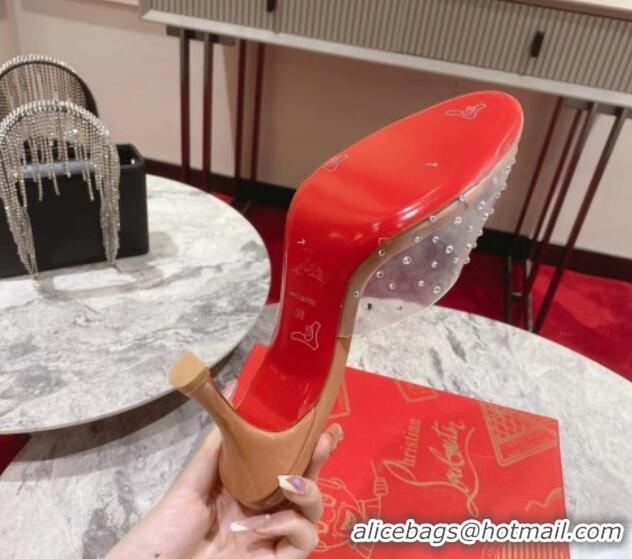 1:1 aaaaa Christian Louboutin Me Dolly Heel Slides Sandal 8cm in PVC and Strass Pink 1223133