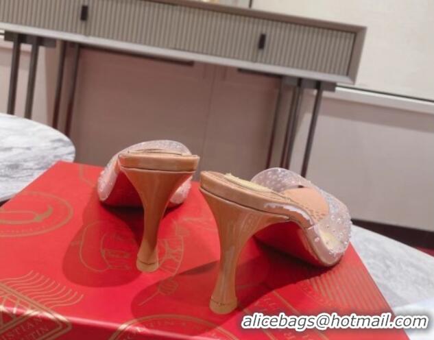 1:1 aaaaa Christian Louboutin Me Dolly Heel Slides Sandal 8cm in PVC and Strass Pink 1223133