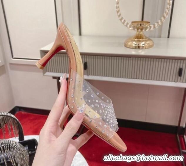 1:1 aaaaa Christian Louboutin Me Dolly Heel Slides Sandal 8cm in PVC and Strass Pink 1223133