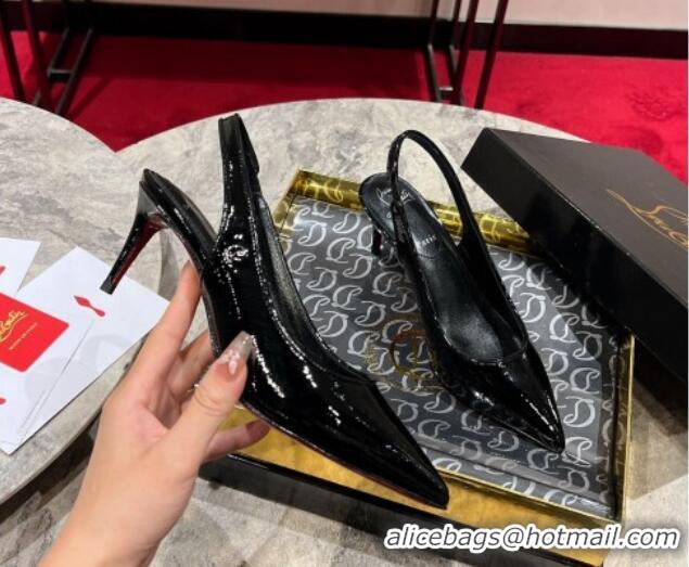 Grade Quality Christian Louboutin Sporty Kate Slingback Pumps 6.5cm in Patent Leather Black 1223137