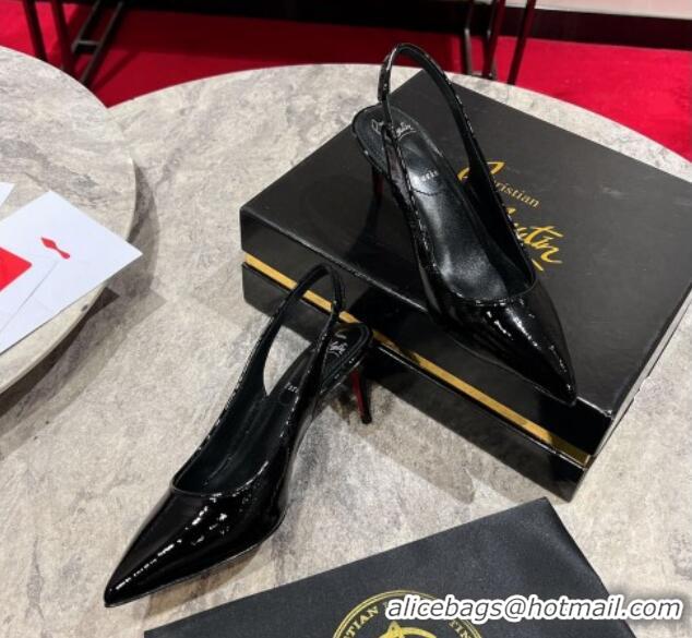 Grade Quality Christian Louboutin Sporty Kate Slingback Pumps 6.5cm in Patent Leather Black 1223137