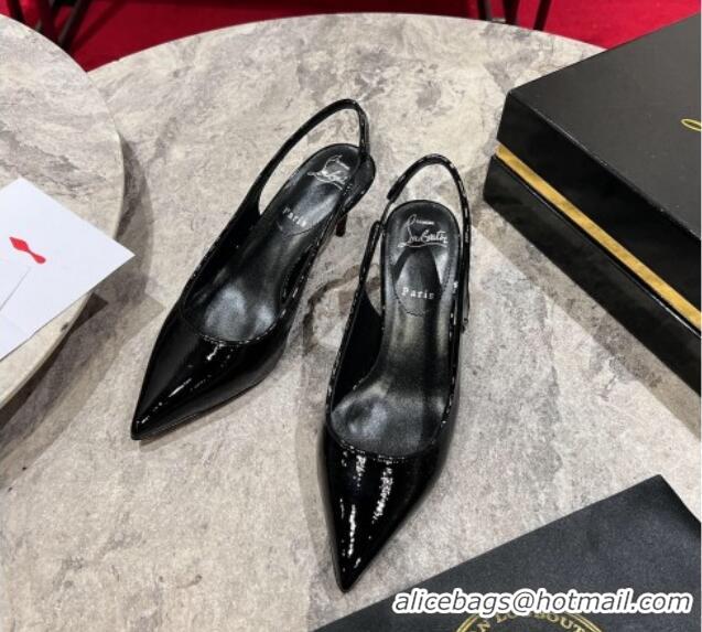 Grade Quality Christian Louboutin Sporty Kate Slingback Pumps 6.5cm in Patent Leather Black 1223137