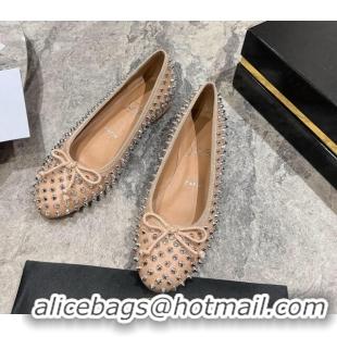 Purchase Christian Louboutin Sweet Jane Spikes Ballerinas Flat in Calf Leather Nude 1223138