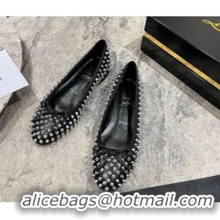 Good Quality Christian Louboutin Sweet Jane Spikes Ballerinas Flat in Calf Leather Black 1223139