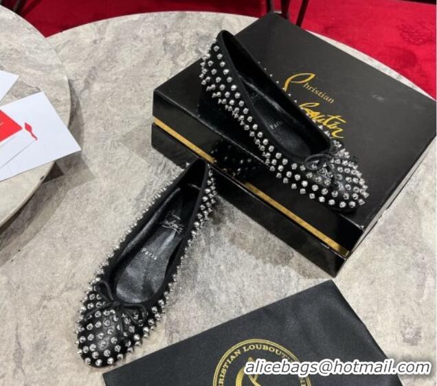 Good Quality Christian Louboutin Sweet Jane Spikes Ballerinas Flat in Calf Leather Black 1223139