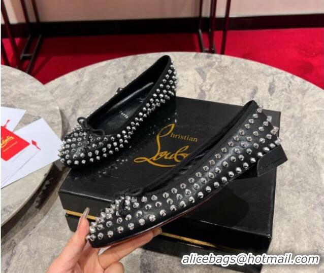 Good Quality Christian Louboutin Sweet Jane Spikes Ballerinas Flat in Calf Leather Black 1223139