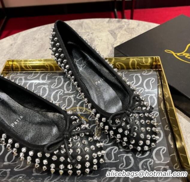 Good Quality Christian Louboutin Sweet Jane Spikes Ballerinas Flat in Calf Leather Black 1223139