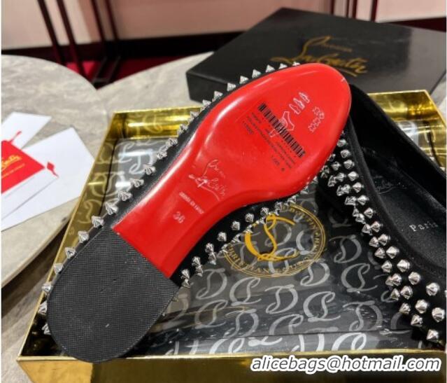 Good Quality Christian Louboutin Sweet Jane Spikes Ballerinas Flat in Calf Leather Black 1223139