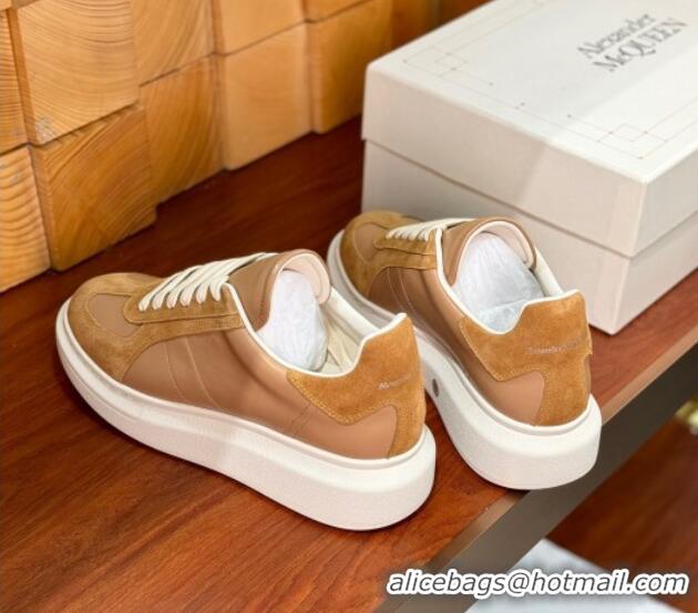 Popular Style Alexander McQueen Oversized Retro Sneakers in Calfskin and Suede Brown 1114010