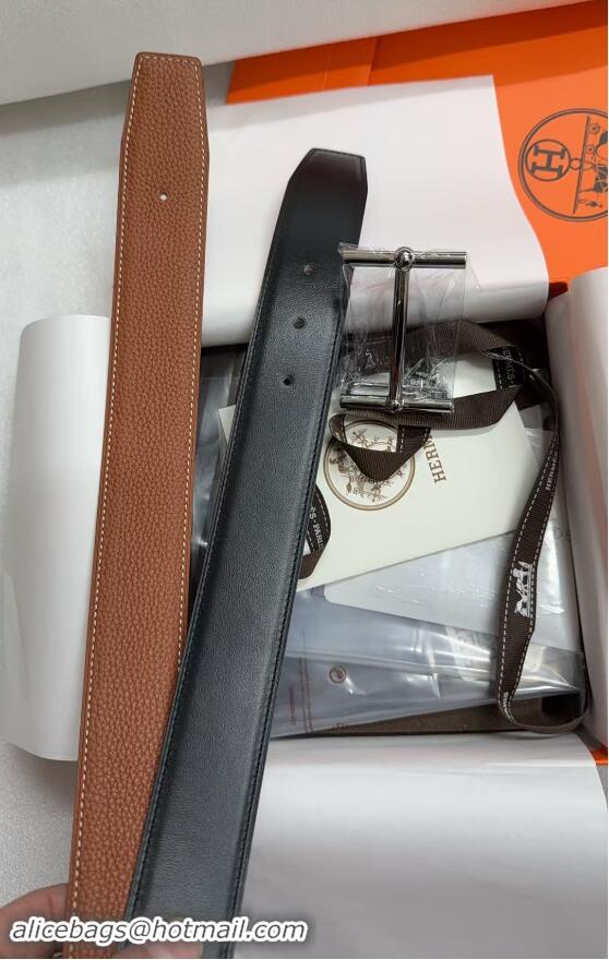 High Quality Hermes Original Leather H Buckle Belt 619022 Black/Silver