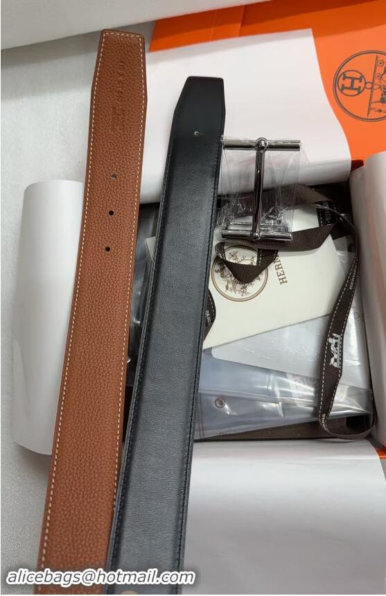 High Quality Hermes Original Leather H Buckle Belt 619022 Black/Silver