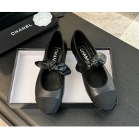 Grade Quality Chanel Lambskin Ballet Flats with Knot Bow Black 120002