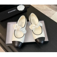 Best Product Chanel Lambskin Ballet Flats with Knot Bow White 120003