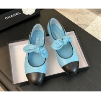 Unique Style Chanel Lambskin Ballet Flats with Knot Bow Light Blue 1120004