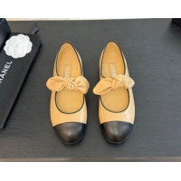 Low Price Chanel Lambskin Ballet Flats with Knot Bow Beige 1120005