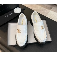 Popular Style Chanel Calfskin Loafers 5.5cm with Metal CC White 1120006