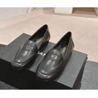 Most Popular Chanel Calfskin Leather Loafers Flat with One-Tone CC Black 120008