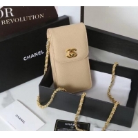 Shop Grade Chanel Calfskin Phone Holder with Chain 1127 Beige 2024