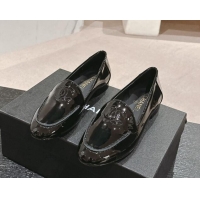 Best Grade Chanel Patent Calfskin Loafers Flat with One-Tone CC Black 120011