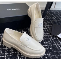 Trendy Design Chanel Calfskin Loafers with Heart All White 120013