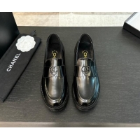 Best Quality Chanel Shiny Calfskin Loafers with Black Heart Black 120014