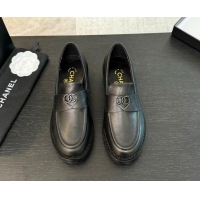 Big Enough Chanel Calfskin Leather Loafers with Black Heart Black 120015