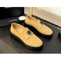 Best Product Chanel Calfskin Loafers with Black Heart Beige 120017