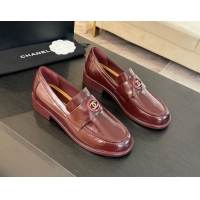 Buy Luxury Chanel Shiny Calfskin Loafers with Circle CC Burgundy 1120020