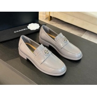 Good Quality Chanel Shiny Calfskin Loafers with Circle CC Grey 1120021