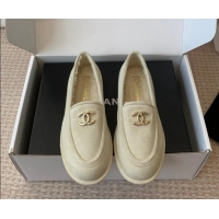 Top Sales Chanel Suede & Shearling Wool Loafers Flat Beige 1120022